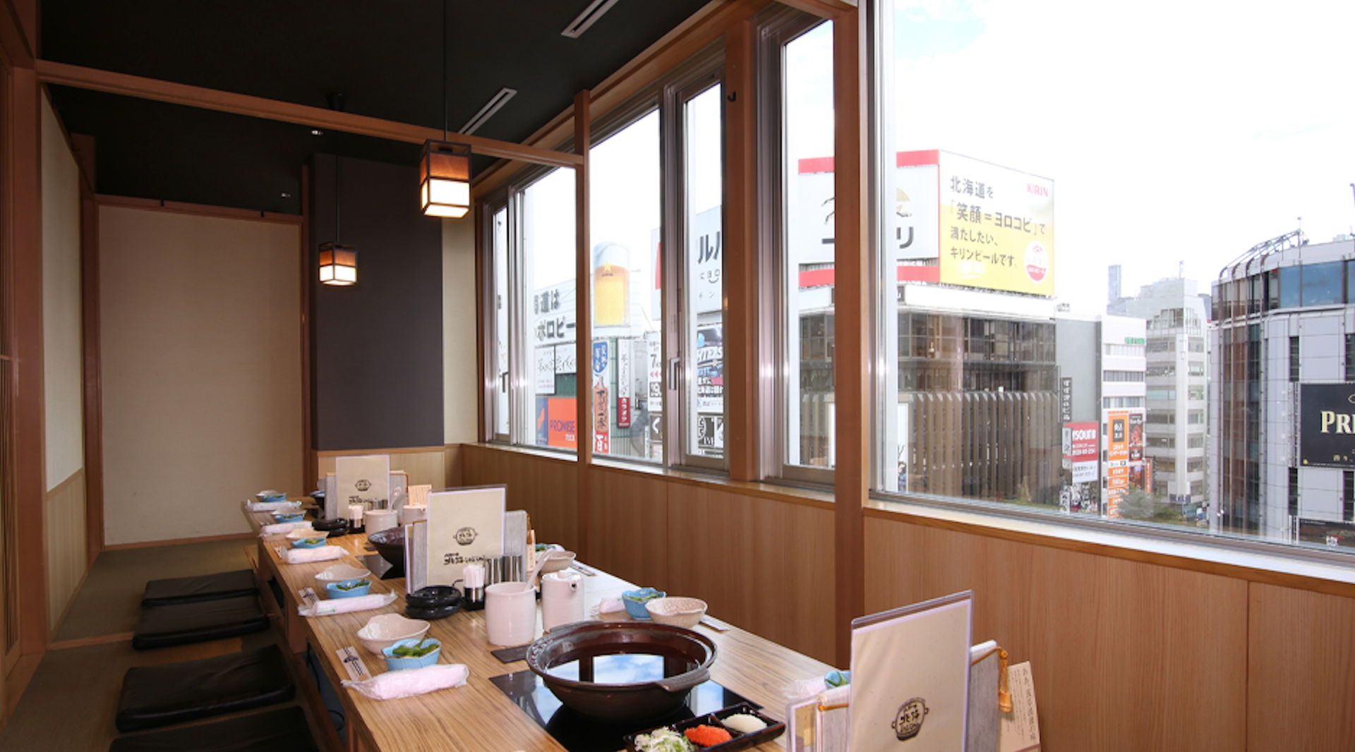 Private room at Hokkai Shabu Shabu Susukino with a view of Sapporo